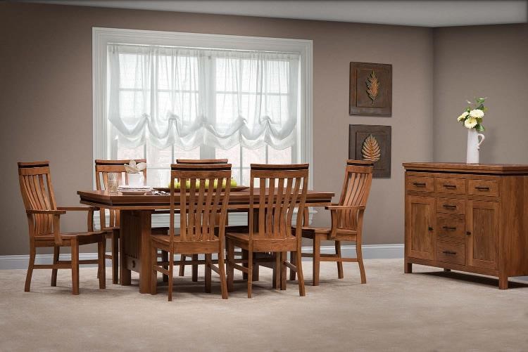 Mission Style Dining Set, shown in Cherry with a malaguania stain.