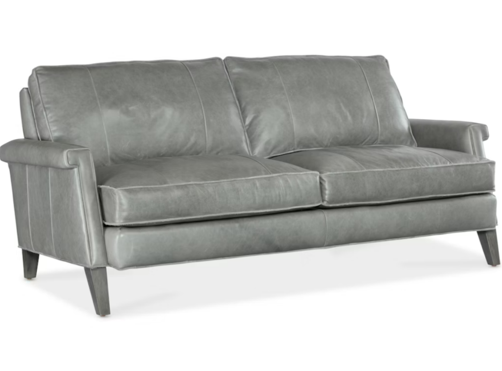 Grey Leather sofa by Bradington-Young. 8 Way Hand Tied springs.