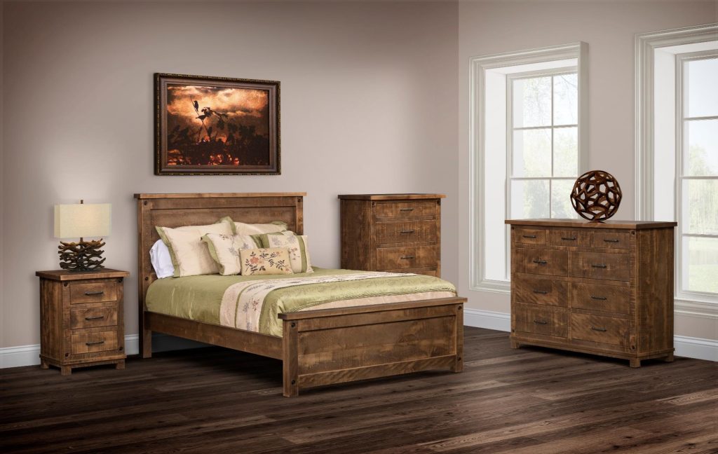 Rustic Bedroom Suite that fits perfectly with that Farmhouse style enthusiast. New cut lumber with the sawmarks left on. This style of rustic brings a "formal rustic" design to the room.