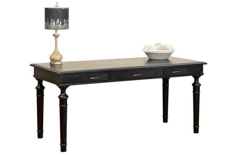 Solid Wood library table. Shown in a black finish with fluted legs.