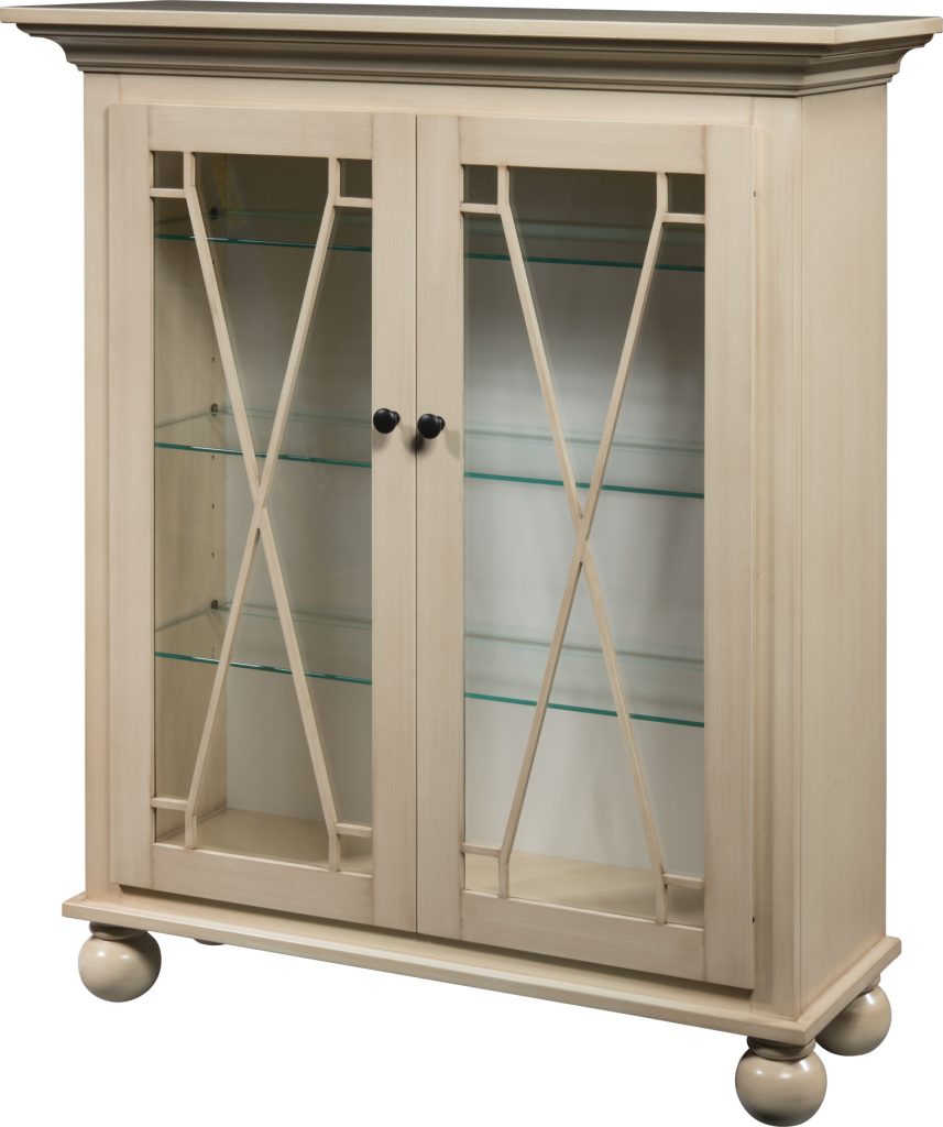 Buffet Curio with European accents. Shown in solid brown maple with an antique white finish.