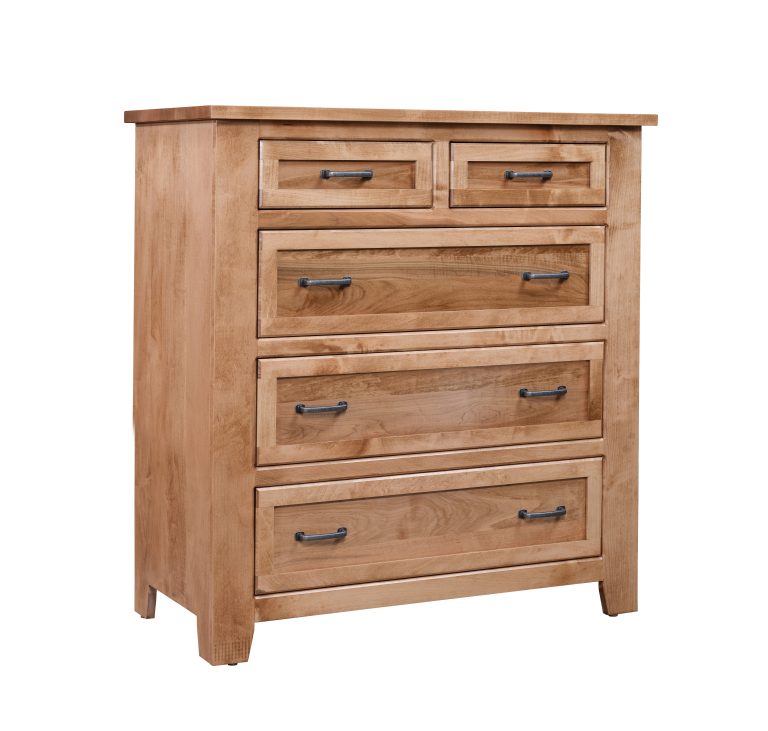 Amish made chest of drawers. Hand crafted with 5 drawers in solid maple wood with a seely stain.